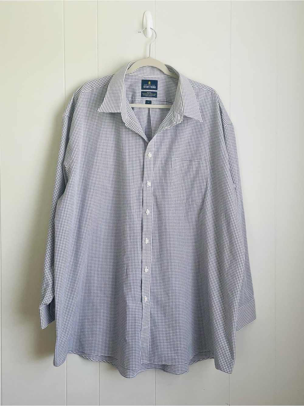 Stafford Men’s Navy and White Micro-Check Dress Shirt